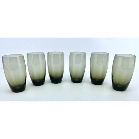 Vintage 60s smokey water glasses, Mid Century Modern, Set of 6, small 4 oz - Picture 3 of 6